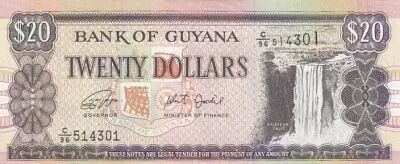 Guayana 20 dollars - Kaieteur falls - Ship building - Serial C.96 - ND - P.30G