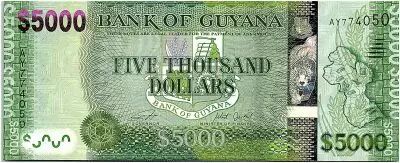 Guayana 5000 Dollars Arms - Island map -  ND (2019) - UNC