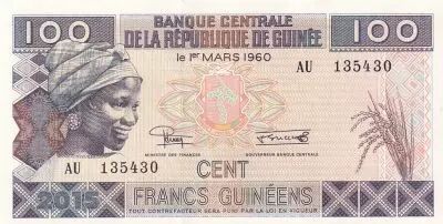 Guinea 100 Francs Young woman - Banana harvesting - 2015 - Serial AU