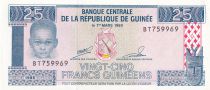 Guinea 25 Francs - Young boy - Girl by huts - 1985 - Serial BT - P.28