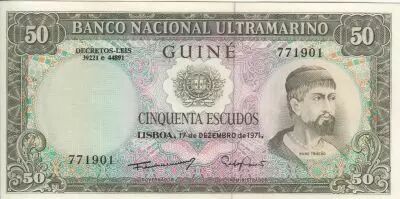 Guinea Portuguesa 50 Escudos - Nuno Tristao - Woman and boat - Portuguese Colony - 17-12-1971