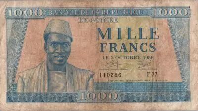 Guin�e 1000 Francs S�kou Tour� - Pirogues - 1958 - F 27