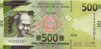 Guin�e 500 Francs - Femme africaine - Mine - 2018 - Neuf