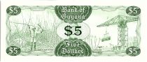 Guyana 5 Dollars, Kaieteur Falls, Cane sugar cutting - 1983