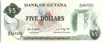 Guyana 5 Dollars, Kaieteur Falls, Cane sugar cutting - 1989