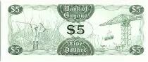 Guyana 5 Dollars, Kaieteur Falls, Cane sugar cutting - 1989