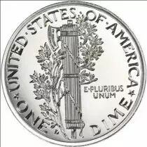 Guyane Fran&ccedil;aise Libert Mercury Dime 1916 - 2 ONCES ARGENT BULLION (Reproduction Haut-Relief)