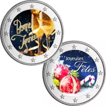 Guyane Fran&ccedil;aise Pochette cadeau Joyeuses F&ecirc;tes !\  - 2 X 2 Euros Couleur - Exclusivit&eacute; Emonnaies\ 