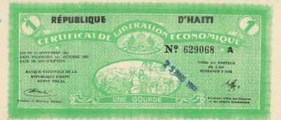 Haiti 1 Gourdes - Economic Release Certificate - 1962 - Series 629068 A