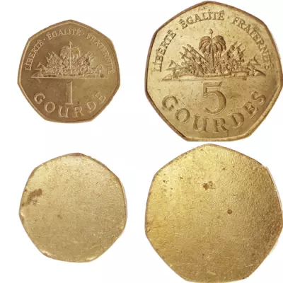 Ha�ti Lot de 4 monnaies 1 et 5 Gourdes (dont 2 flans vierges)