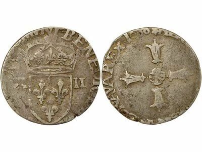 Henri IV -  1/4 Silver Ecu, 2nd Type - 1600 H La Rochelle