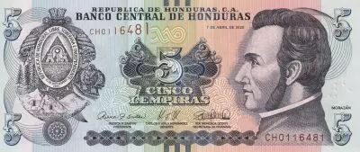 Honduras 5 Lempiras - Morazan - Battle of Trinidad  - 07-04-2022 - Serial CH