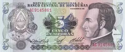 Honduras 5 Lempiras - Morazan - Battle of Trinidad  - 1985 - Serial AC - P.63b