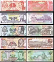 Honduras Serial 5 banknotes Honduras - 1,2,5,10,20 Lempiras - 2016/2022