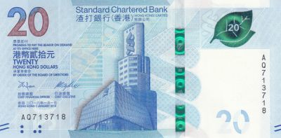 UNC 2002 HONG KONG 20 Dollars P-285d Standard Chartered Bank 