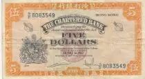 Hong-Kong 5 Dollars - Armoiries - Chartered bank - 1967