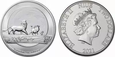 Ile Niue 1 Once Elisabeth II - Hakuna Matata  Argent 2021