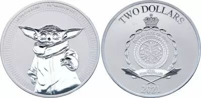 Ile Niue 2 Dollars - 1 Once Grogu b�b� Yoda - Star Wars Argent 2021