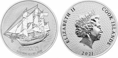 Iles Cook 1 Dollar Bounty - Elisabeth II - Once Argent 2021