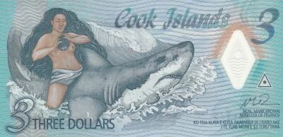 Iles Cook 3 Dollars - Ina - Requin - Polymer - 2021 - S�rie AA