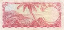 Iles des Caraïbes 1 Dollar, Elisabeth II - Plage, cocotier - 1965