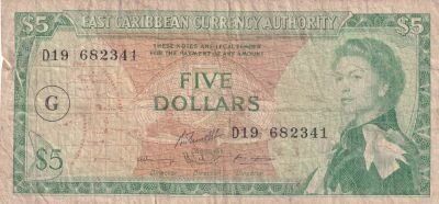 Iles des Cara�bes 5 Dollars - Elisabeth II - Lettre G - 1965 - S�rie D19