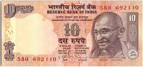 Inde 10 Rupees, Mahatma Gandhi - Animaux - 2010 - P.95 Lettre A