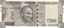 Inde 500 Rupees, Mahatma Gandhi - 2017 S&eacute;rie 2TD - Petit num&eacute;ro 000004