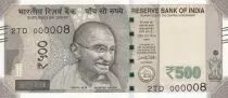 Inde 500 Rupees, Mahatma Gandhi - 2017 S&eacute;rie 2TD - Petit num&eacute;ro 000008