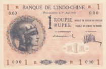 Indes Françaises 1 Roupie - Femme casquée - Spécimen - 1923 - UNC - Kol.308as