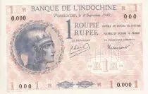 Indes Françaises 1 Roupie - Femme casquée - Spécimen - 1945 - UNC - Kol.308ds