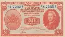 Indes N&eacute;erlandaises 50 cent inde n&eacute;erlandaise - 1943 - Reine Wilhelmina - S&eacute;rie FA
