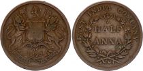 India 1/2  Anna East India Company - 1845 - KM.447 - F to VF