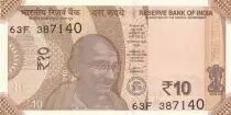 India 10 Rupees - Gandhi - 2024 - Serial 63F