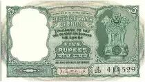 India 5 Rupees, Ashoka Column- Antelopes - 1967  - P.36 a