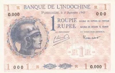 India Francesa 1 Rupee - Specimen - 1945