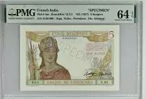 India Francesa 5 Rupees  - Specimen - ND (1936) - UNC - P.5 as - PMG 64 EPQ