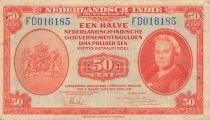 India Neerlandesa 50 Cent - Wilhelmina - 02-03-1943 - P.110
