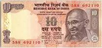 Indien 10 Rupees,  Mahatma Gandhi - Animals - 2010 - P.95 Lettre A