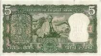 Indien 5 Rupees,  Ashoka column - Ghandi - 19(69-70) - P.68 b