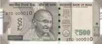 Indien 500 Rupees, Mahatma Gandhi - 2017 Serial 2TD - low number 000010