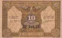 Indo-Chine Fr. 10 Cents - Brun - ND (1942) - Série ZP - P.89a