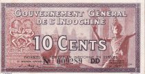 Indo-Chine Fr. 10 Cents - Eléphants - ND (1942) - Série DD - P.85d
