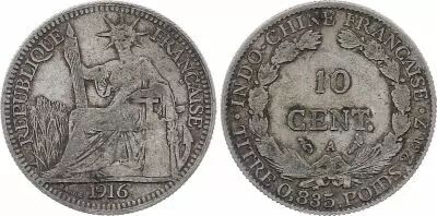 Indo-Chine Fr. 10 Cents Libert� assise - Indo-Chine 1916 A Paris - Argent - TB