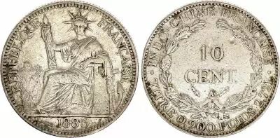 Indo-Chine Fr. 10 Cents R�publique et Laurier - 1885 A Paris - Argent