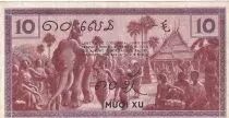 Indo-Chine Fr. 10 Cents Sculptures, danseuses - El&eacute;phants, village - 1939