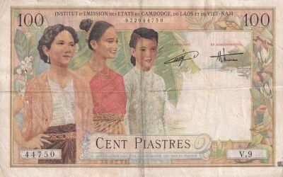 Indo-Chine Fr. 100 Piastres - �mission du Vietnam - 1954 - S�rie V.9