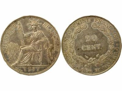 Indo-Chine Fr. 20 Centi�mes - 1937 Paris