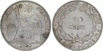 Indo-Chine Fr. 20 Cents, Libert� assise - 1930
