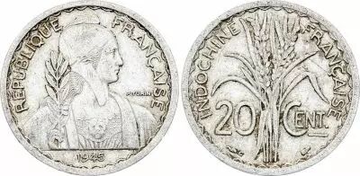 Indo-Chine Fr. 20 Cents Marianne - Turin - 1945 - Castelsarrasin